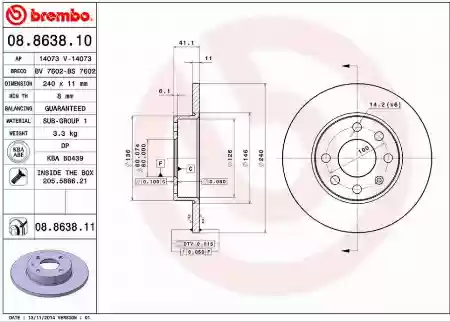 DISK PREDNJI OPEL CORSA C VAUXALL 240X11 BREMBO0569020, 08.8638.11