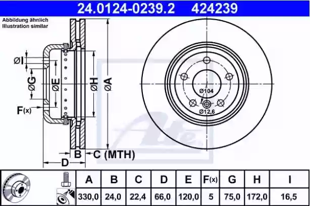 DISK PREDNJI VENTILIRAJUĆI. BMW F10 F11, ATE 34116794429, 24