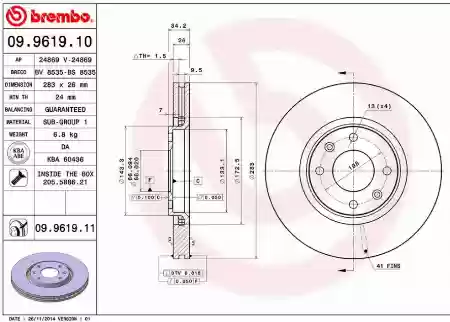 DISK PREDNJI VENTILIRAJUĆI CITROEN BELINGO C3 C4 C5 DS3 283x26 BREMBO 4246.W2, 09.9619.10