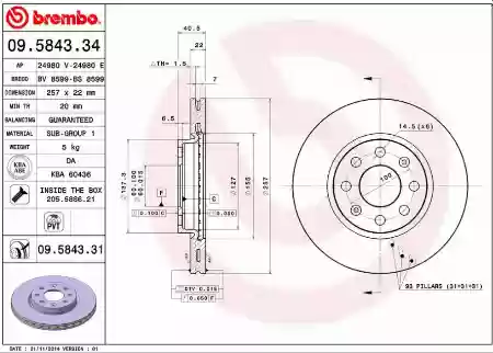 DISK PREDNJI VENTILIRAJUCI FIAT PUNTO GRANDE PUNTO  OPEL ADAM CORSA D E 257X22 BREMBO 931188917, 09.