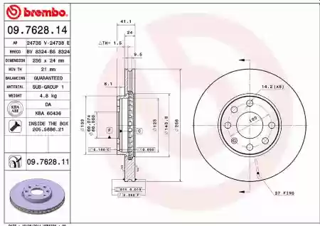 DISK PREDNJI VENTILIRAJUĆI OPEL ASTRA G 256X24 BREMBO 0569059, 09.7628.11