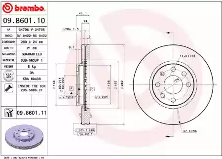 DISK PREDNJI VENTILIRAJUĆI OPEL COMBO CORSA C MERIVA TIGRA 260X24 BREMBO 0569000, 09.8601.11