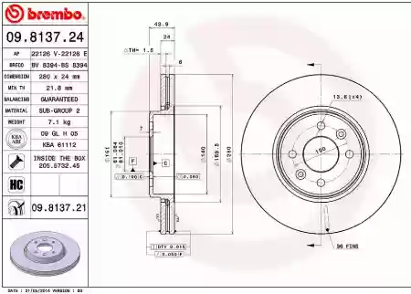 DISK PREDNJI VENTILIRAJUĆI RENO CLIO 2 KANGOO LAGUNA 1MEGAN 280x24 BREMBO 7700426389, 09.8137.21