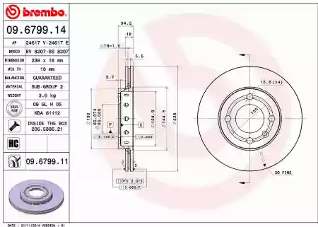 DISK PREDNJI VENTILIRAJUĆI SEAT ATROSA VW LUPO POLO 18X239  1995- BREMBO 6N0615301C, 09.6799.14