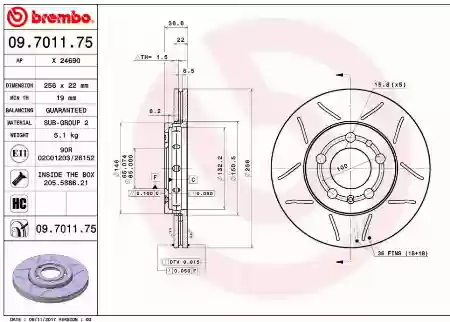 DISK PREDNJI VENTILIRAJUCI  SEAT SKODA VW 22X256 BREMBO 1J0615301D-L, 09.7011.75