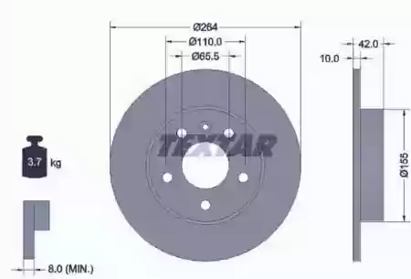 DISK ZADNJI 264X10 ASTRA G 5 RUPA .TEXTAR, 0569109, 92092103