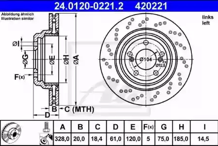 DISK ZADNJI BMW E46 M3 LEVI -2006 buseni ATE OE: 34212282303, 24.0120-0221.2
