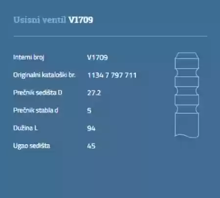 VENTIL USISNI BMW 2000CM3 DIZEL AUTOVENTIL 11127797711, V170