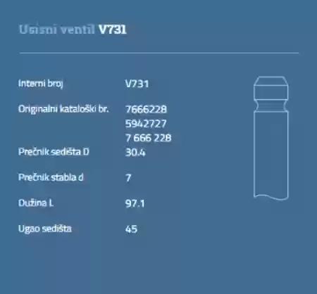 VENTIL USISNI FIAT LANCIA AUTOBIANCHI V731 AUTOVENTIL V731