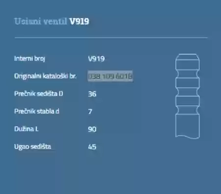 VENTIL USISNI VW AUDI SEAT ŠKODA AMF AUTOVENTIL, 038109601B,
