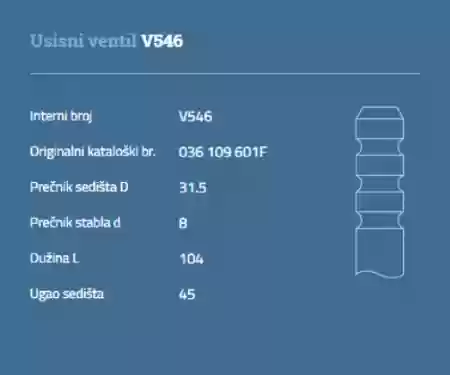 VENTIL USISNI VW GOLF1 POLO 1300CM3 AUTOVENTIL 036109601F, V