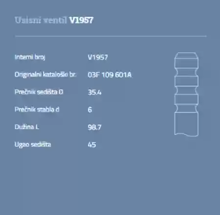VENTIL USISNI AUDI SEAT SKODA VW 1.2TSI AUTOVENTIL 03F109601