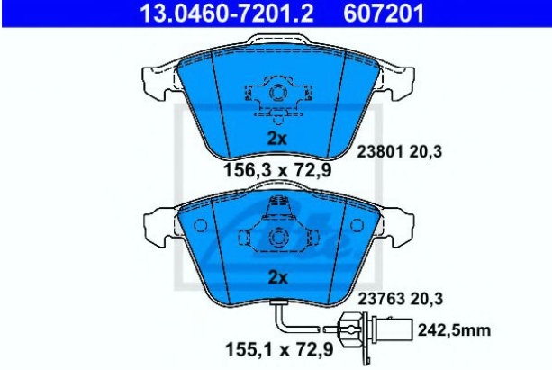 Pločice prednje Audi A6 3.0 2004- ATE - PLO221 - 4F0698151A-D - 13.0460-7201.2