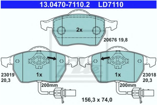 Pločice prednje sa el.kablom Audi A4-A6-VW PASAT  ATE* - 13.0460-7110.2 - 4B0698151-B-H-J-N - 13.0460-7110.2