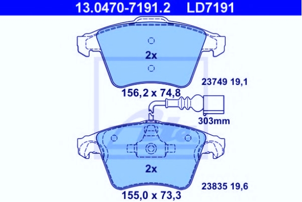 Pločice prednje VW TUAREG 16 Coli 2003- ATE - PLO177 - 7L6698151B - 13.0460-7191.2