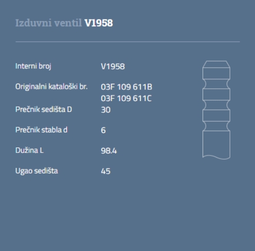 VENTIL IZDUVNI AUDI SEAT SKODA VW 1.2TSI AUTOVENTIL - V1958 - 03F109611B - V1958