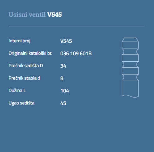 VENTIL USISNI AUDI 50 VW POLO 1,1 AUTOVENTIL - VEN56 - 036109601B-E - V545