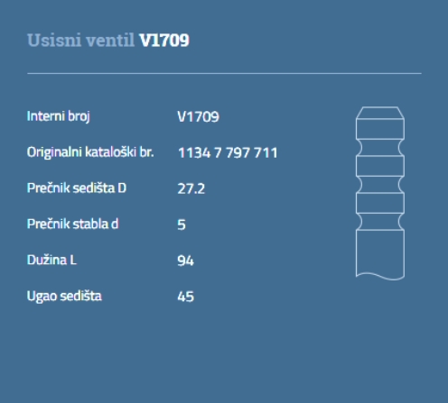 VENTIL USISNI BMW 2,0 DIZEL AUTOVENTIL - V 1709 - 11127797711 - V1709