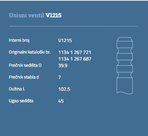 VENTIL USISNI BMW M20 2.0 AUTOVENTIL - V1215 - 11341267721 - V1215