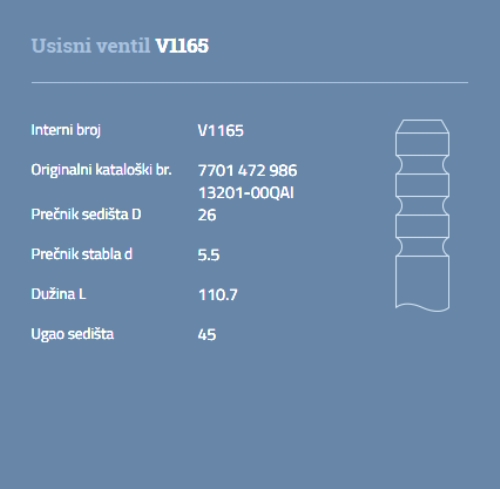VENTIL USISNI RENO 1.2 TCE GT 16V AUTOVENTIL - V1165 - 7701472986 - V1165