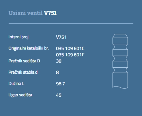 VENTIL USISNI VW 1.8 - 2.1 AUTOVENTIL POJAČANI - VEN06 - 035109601F - V751A