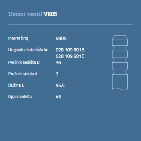 VENTIL USISNI VW AUDI ŠKODA SEAT 1Y AUTOVENTIL - VEN103 - 028109601B-C - V805