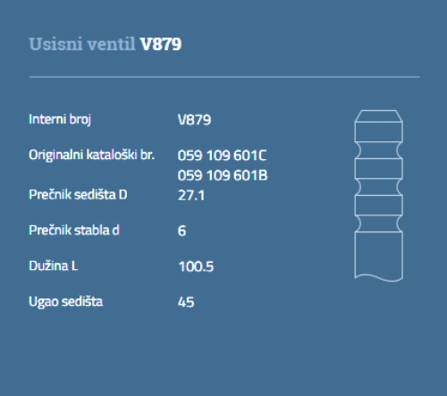 VENTIL USISNI  VW AUDI V6 2.5TDI AUTOVENTIL - VEN101 - 059109601B - V879