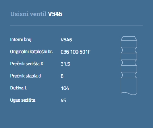VENTIL USISNI VW GOLF1 POLO 1,3 AUTOVENTIL - VEN41 - 036109601F - V546