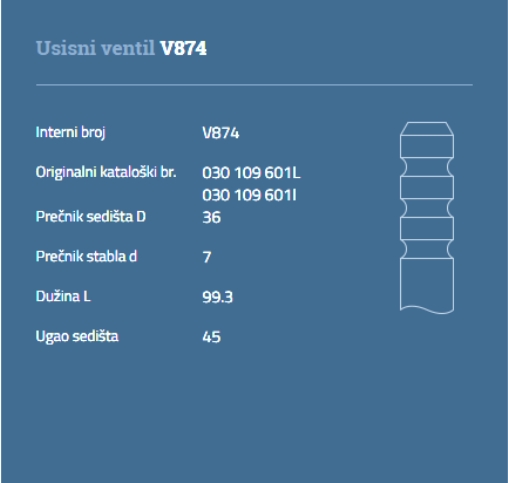 VENTIL USISNI VW GOLF 3 SEAT IBIZA 1.4 AUTOVENTIL - VEN04 - 030109601L - V874