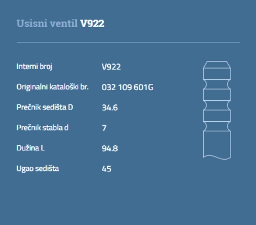 VENTIL USISNI VW GOLF 3 VENTO SEAT IBIZA CORDOBA 1.6 AUTOVENTIL - VEN119 - 032109601G - V922